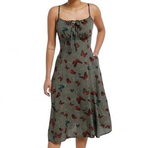 Thorn & Fable Green Butterfly Floral Midi Dress